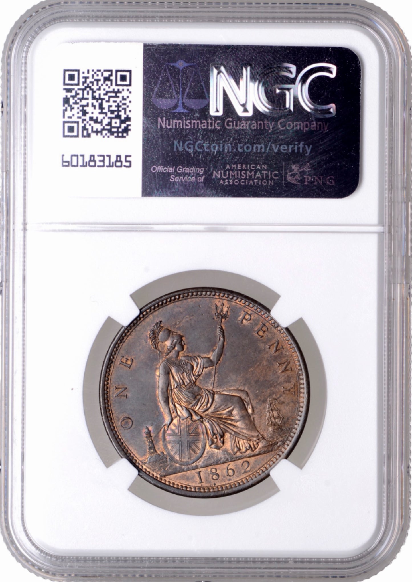 1862 penny Obv 6 Rev G MS 64 BN