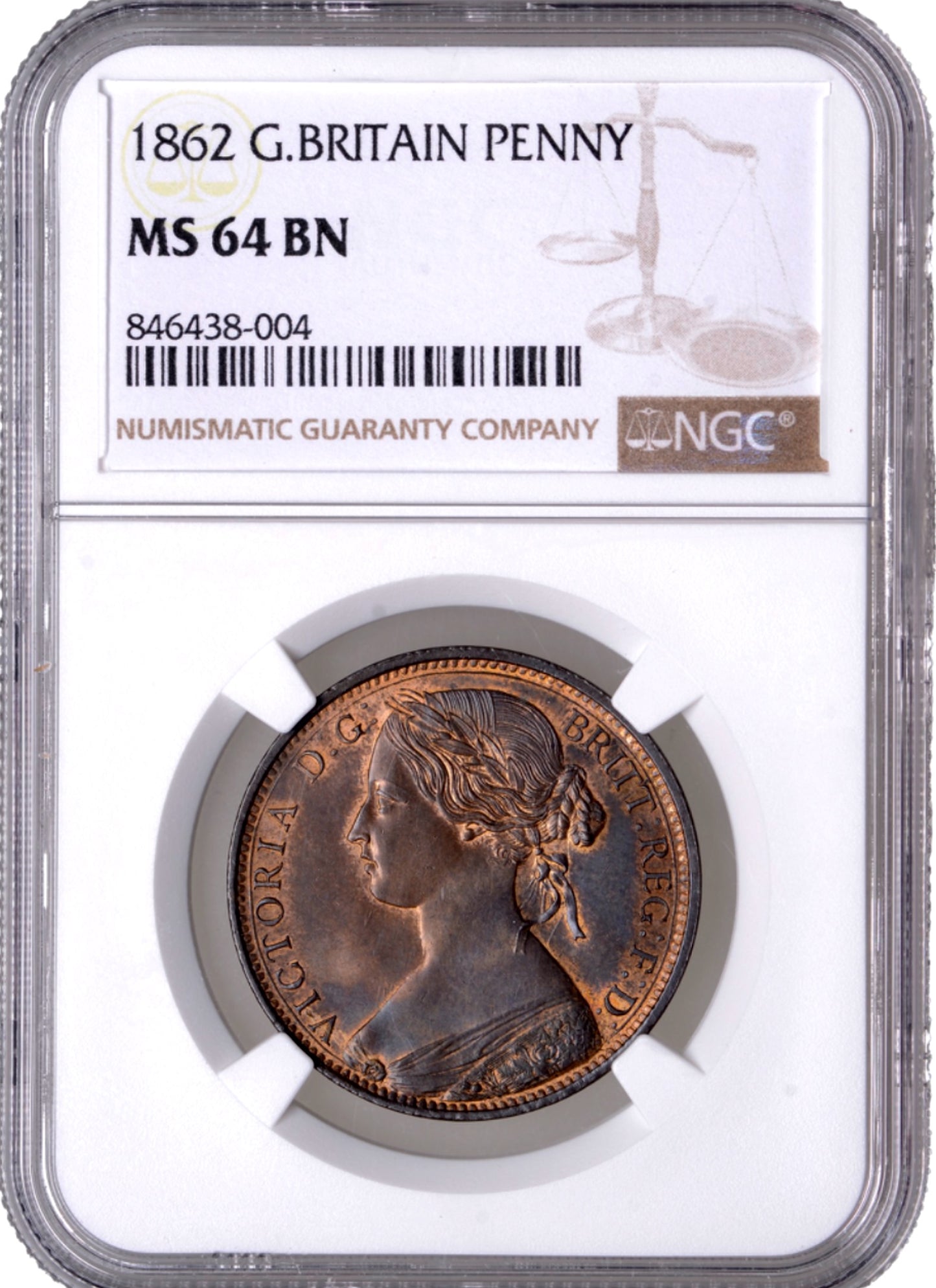 1862 penny Obv 6 Rev G MS 64 BN
