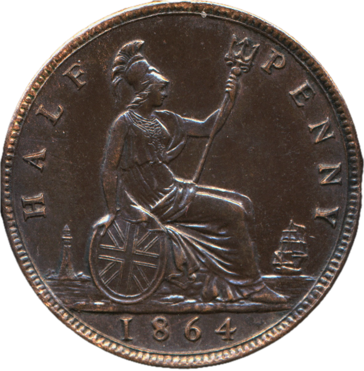 1864 Halfpenny F295 EF