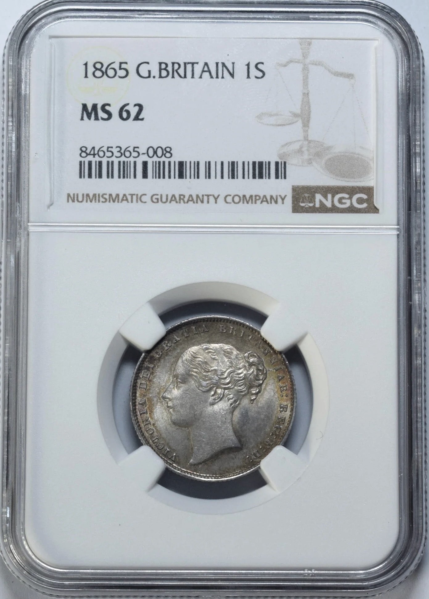 1865 Shilling S3905 ESC 3025 UNC MS62