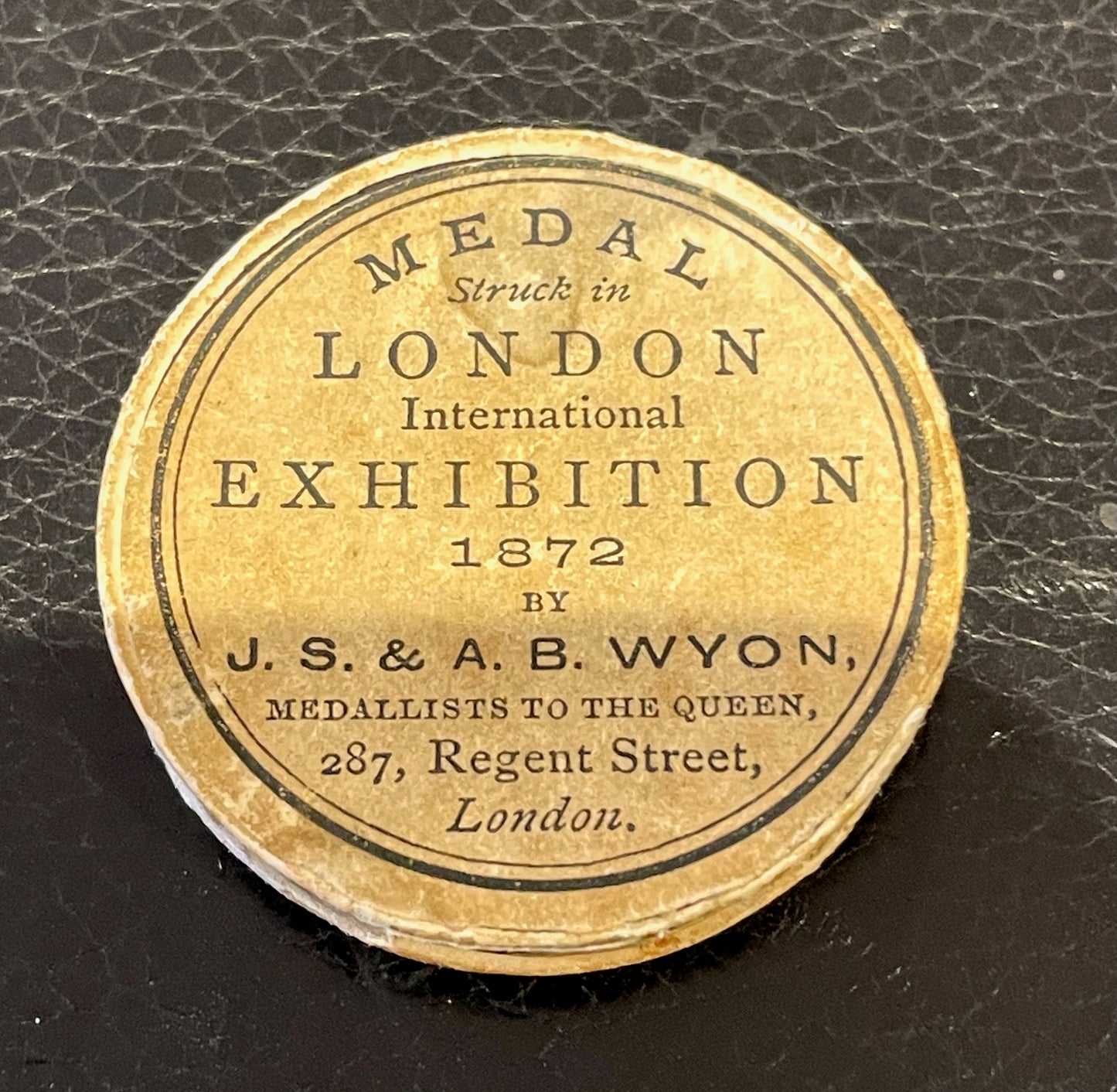 1872 International Exhibition 30mm white metal medal in box by J.S. & A.B. Wyon BHM 2943