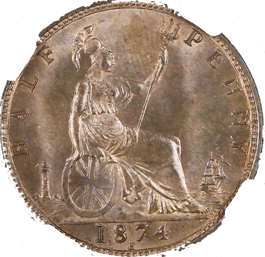 1874H Halfpenny F 318 UNC MS64RB