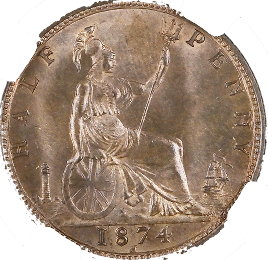 1874H Halfpenny F 318 UNC MS64RB