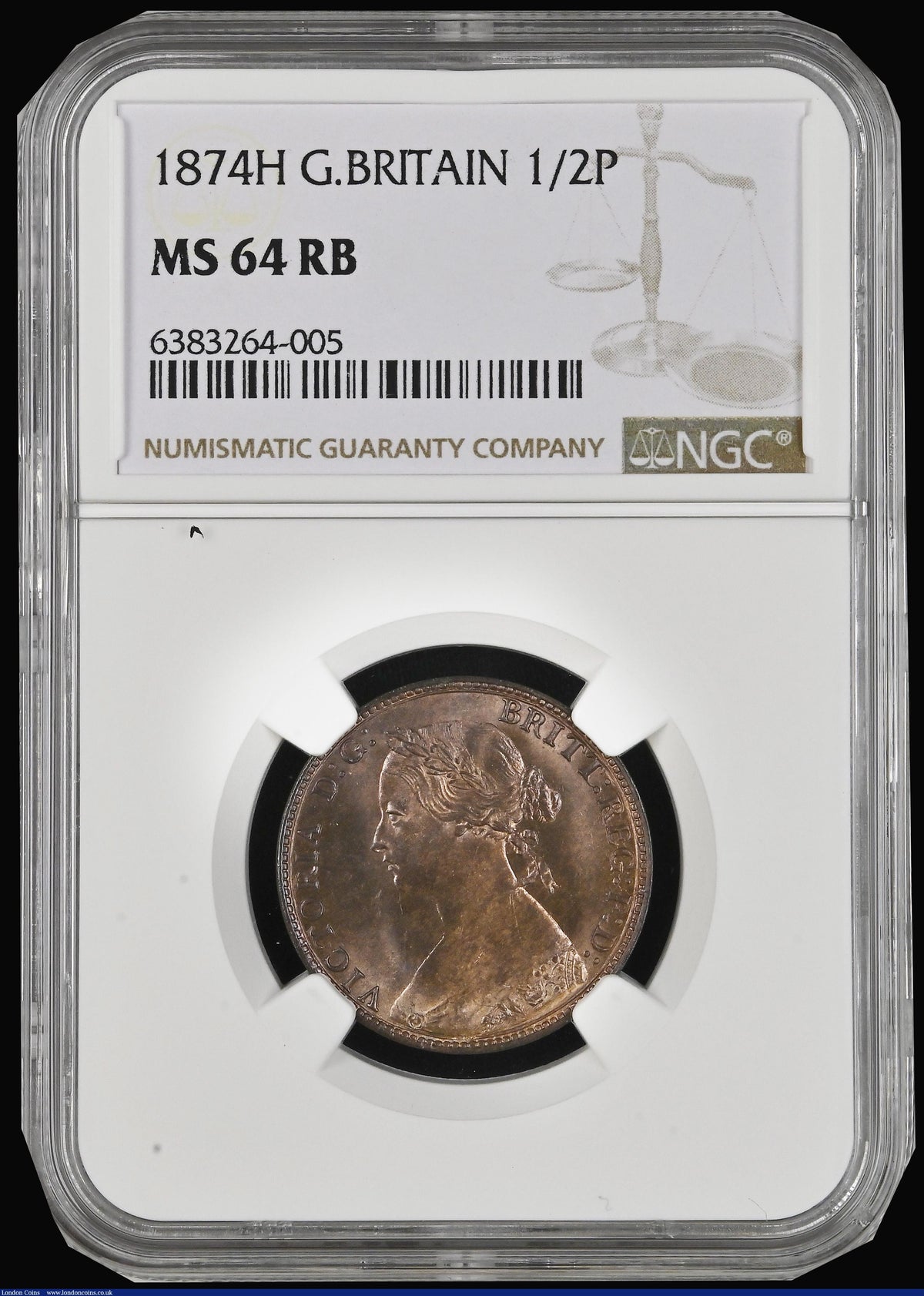 1874H Halfpenny F 318 UNC MS64RB