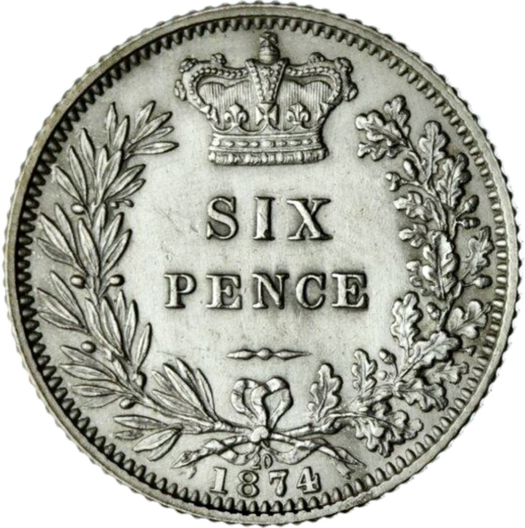 1874 Sixpence Second young head die 20 S3910 ESC 3229 Scarce EF