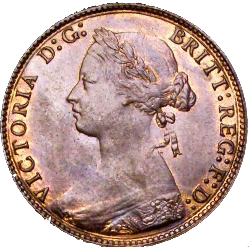 1875 Halfpenny F321 Obv 11 Rev J UNC