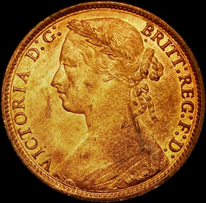 1875 Penny F82 Obv 8 Rev J UNC 80