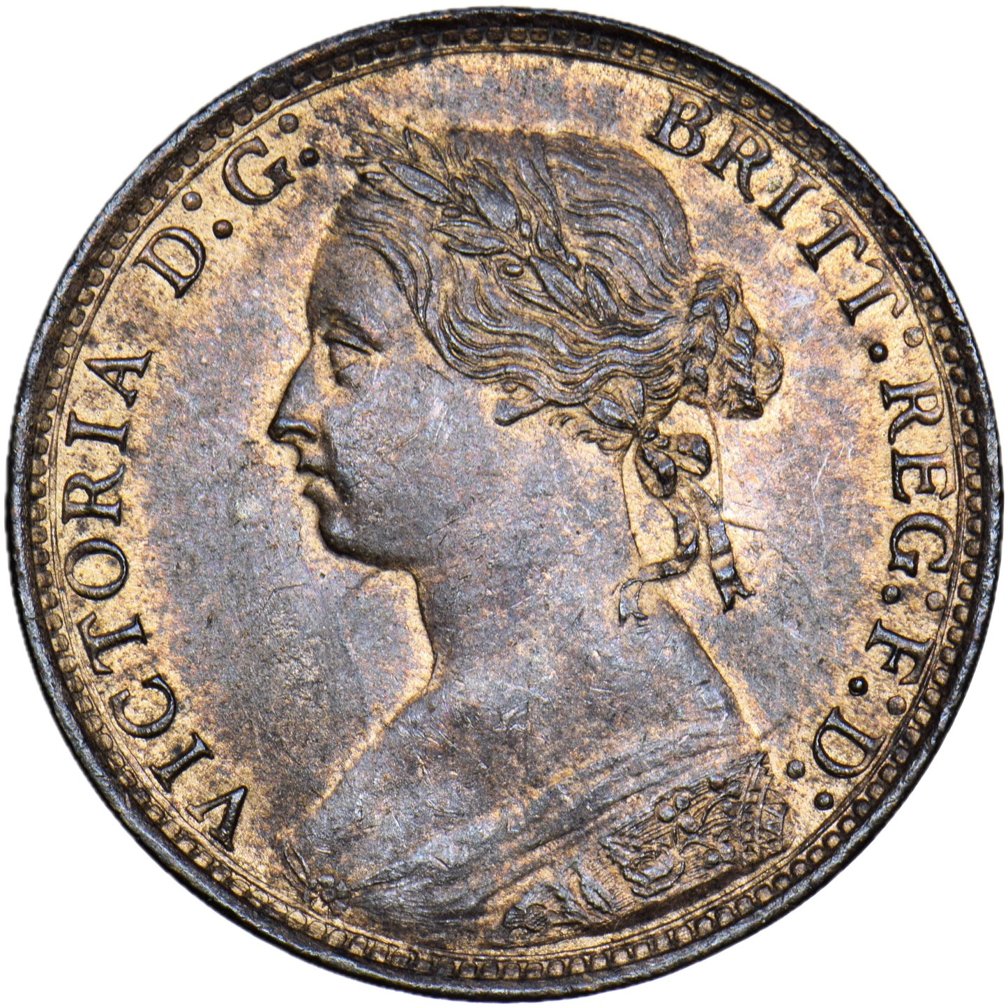 1877 Halfpenny F 330 Obv 13 Rev J Very rare (R14) GVF