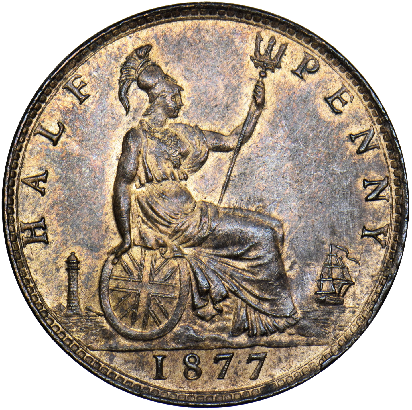 1877 Halfpenny F 330 AUNC