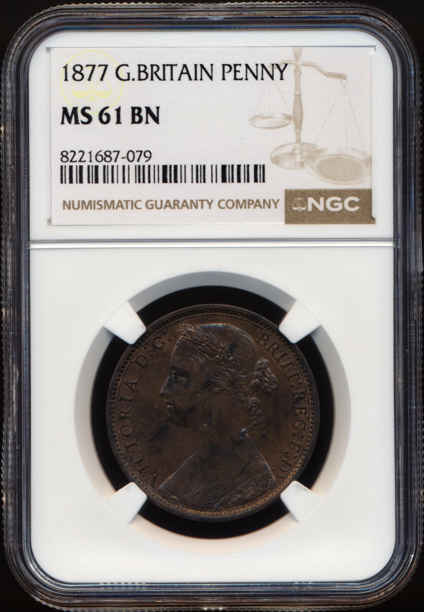 1877 Penny F91 Obv 8 Rev J UNC MS61