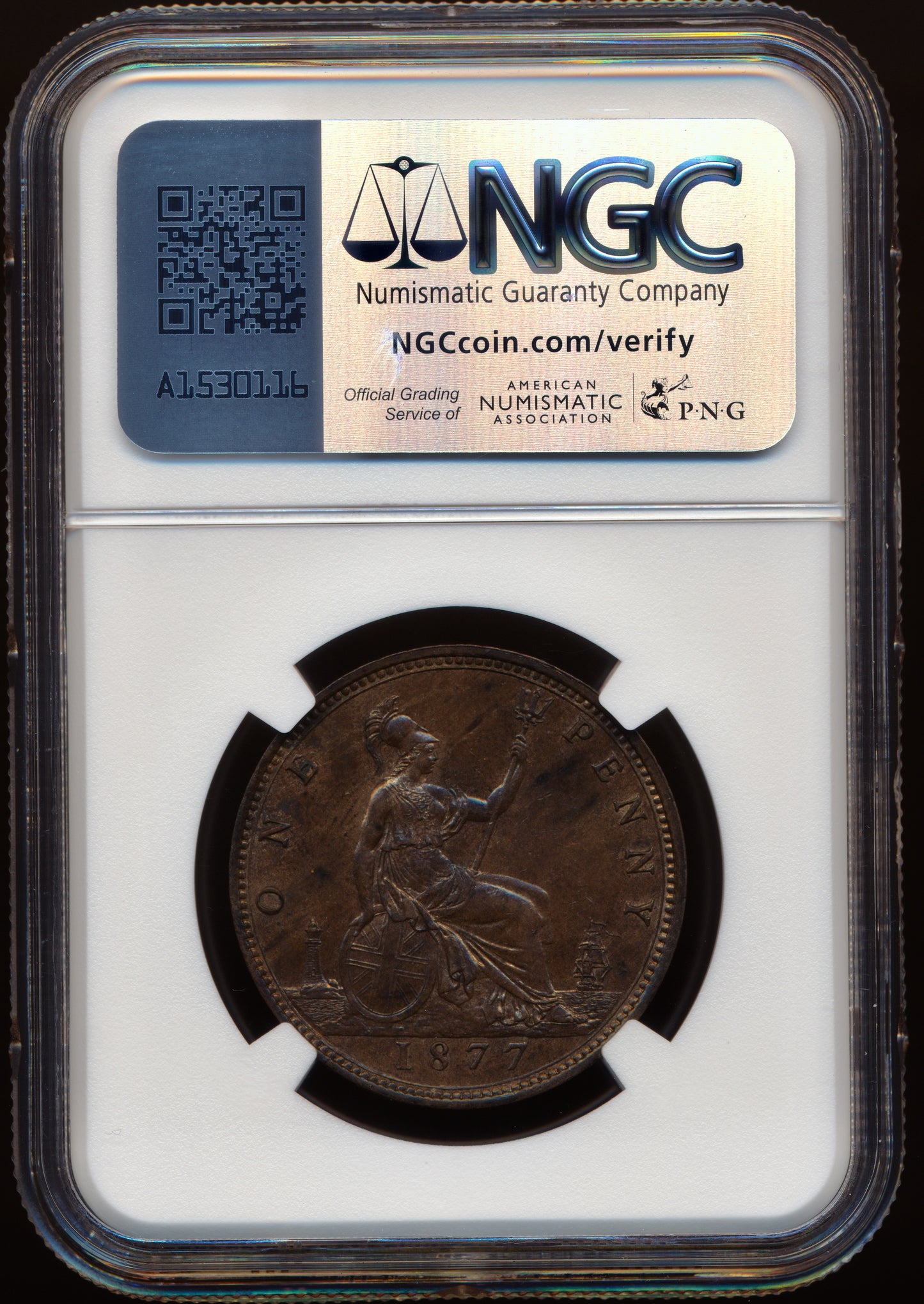 1877 Penny F91 Obv 8 Rev J UNC MS61