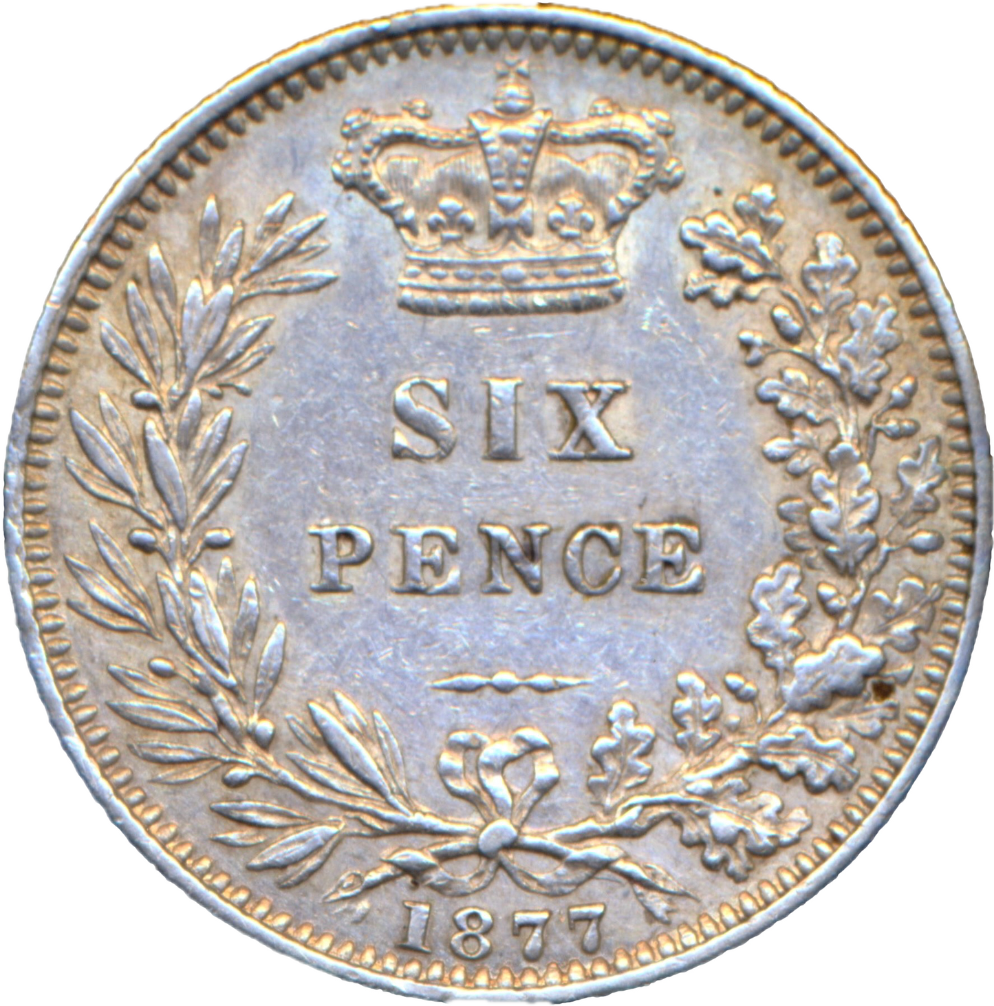 1877 Sixpence Second young head die 32 S3910 ESC 3232 Scarce GEF