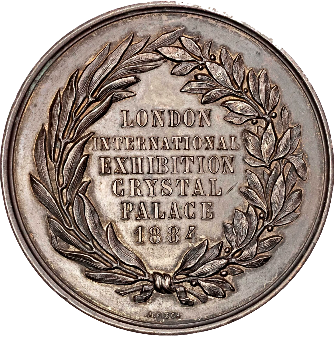 1884 International Exhibition 63mm official copper medal by Pinches and Fisch BHM 3174