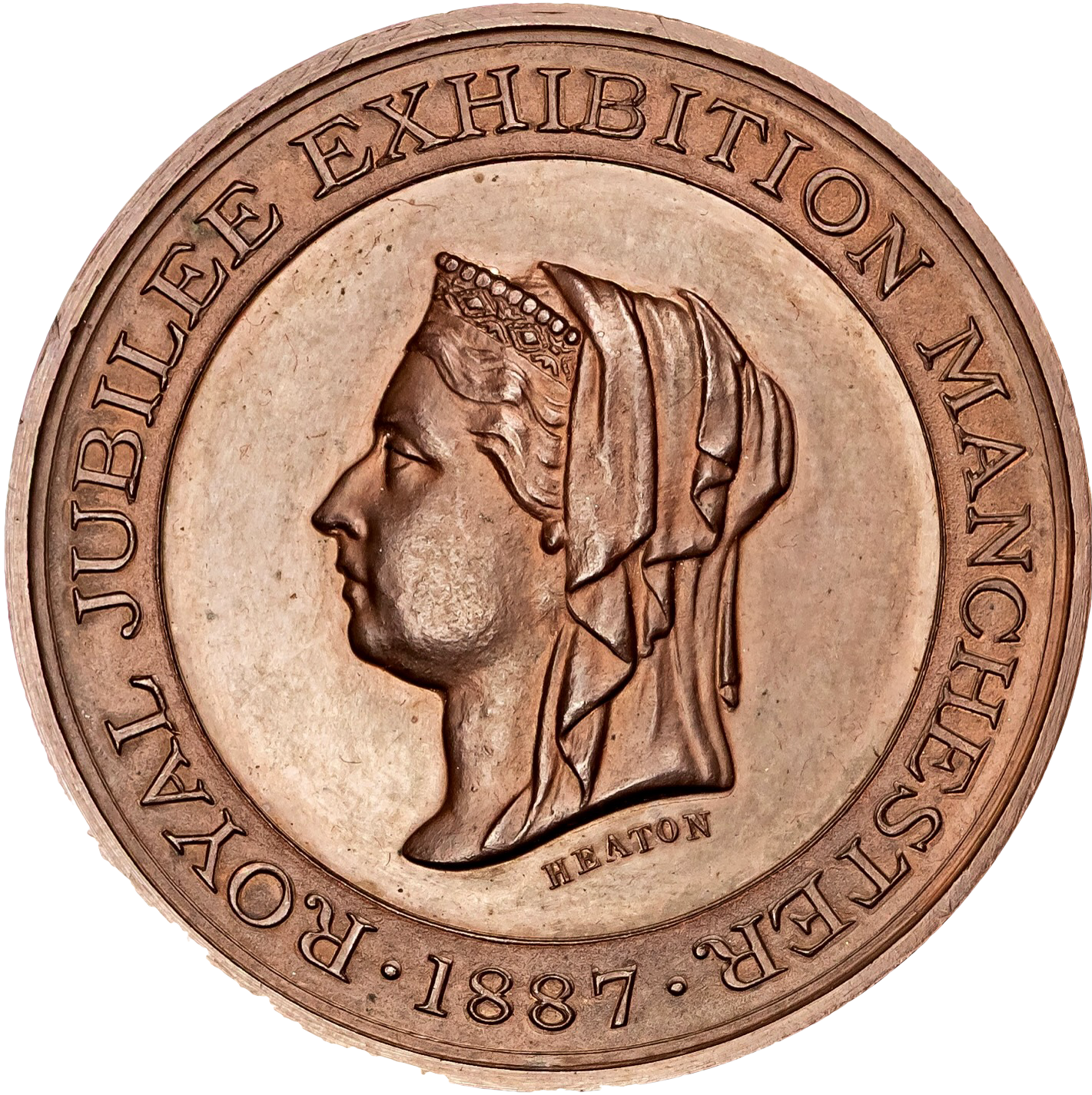 1887 Golden Jubilee BHM 3346 Manchester Exhibition 45mm bronze and white metal medals in box of issue by Heaton rare