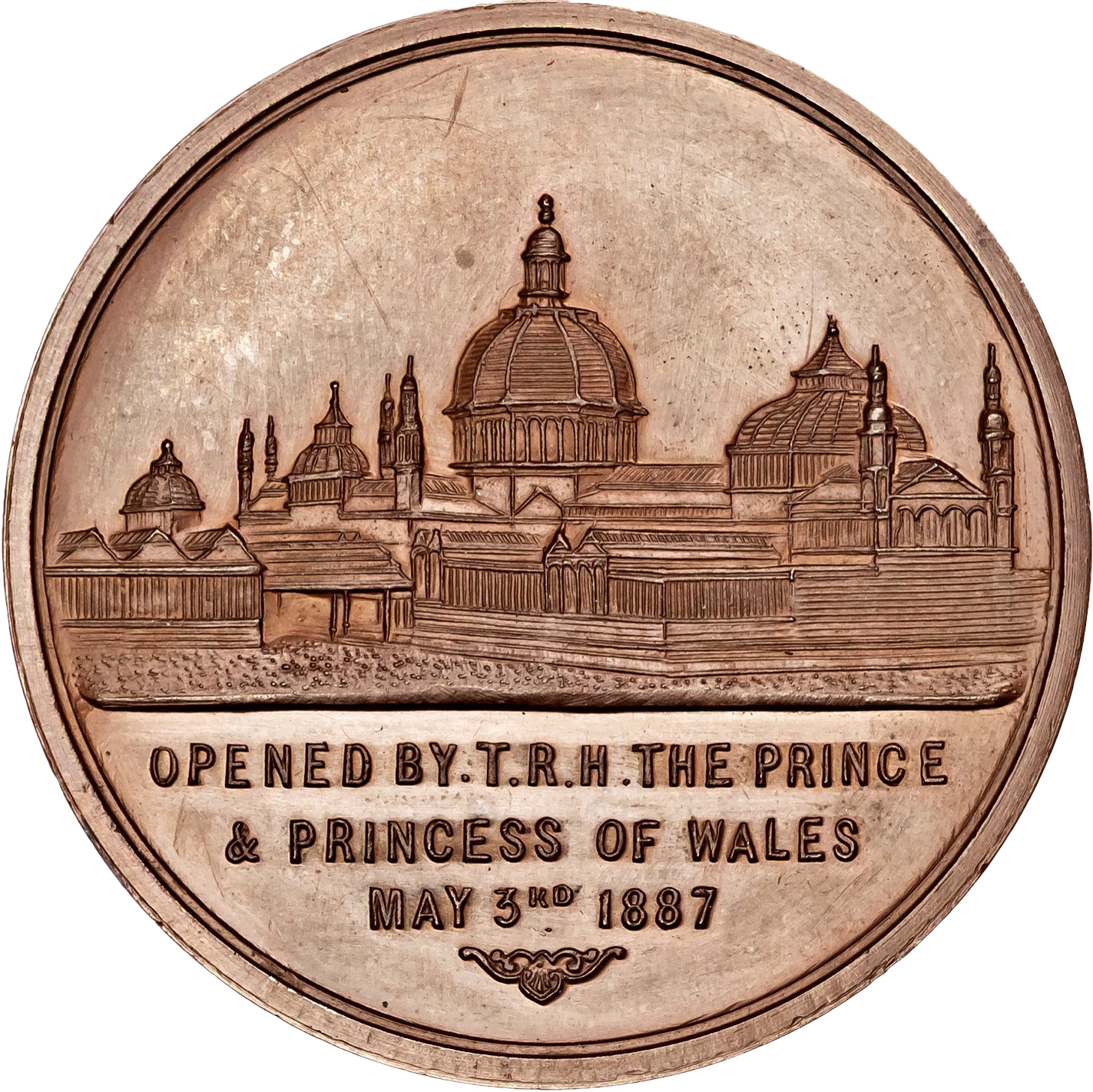 1887 Golden Jubilee BHM 3346 Manchester Exhibition 45mm bronze and white metal medals in box of issue by Heaton rare