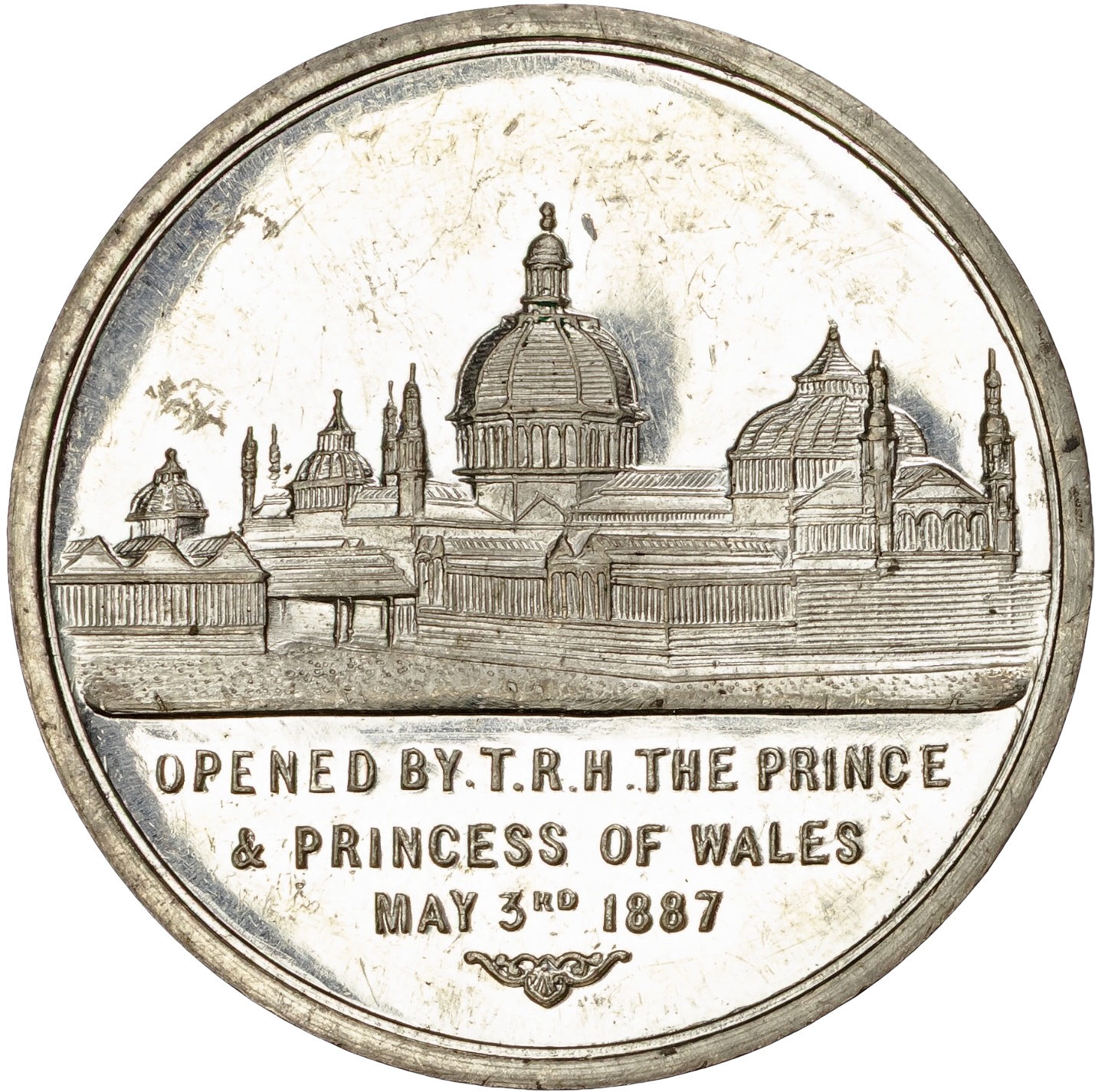 1887 Golden Jubilee BHM 3346 Manchester Exhibition 45mm bronze and white metal medals in box of issue by Heaton rare
