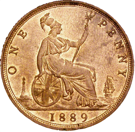 1889 Penny S3954 F128 Obv 13 Rev N AUNC