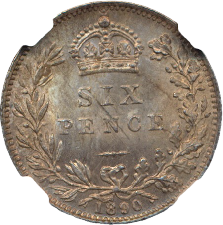 1890 Sixpence S3929 ESC 3280 UNC MS64