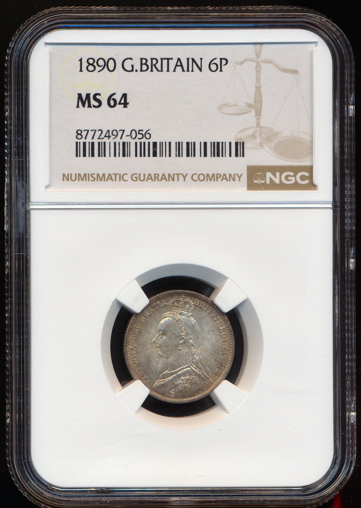 1890 Sixpence S3929 ESC 3280 UNC MS64