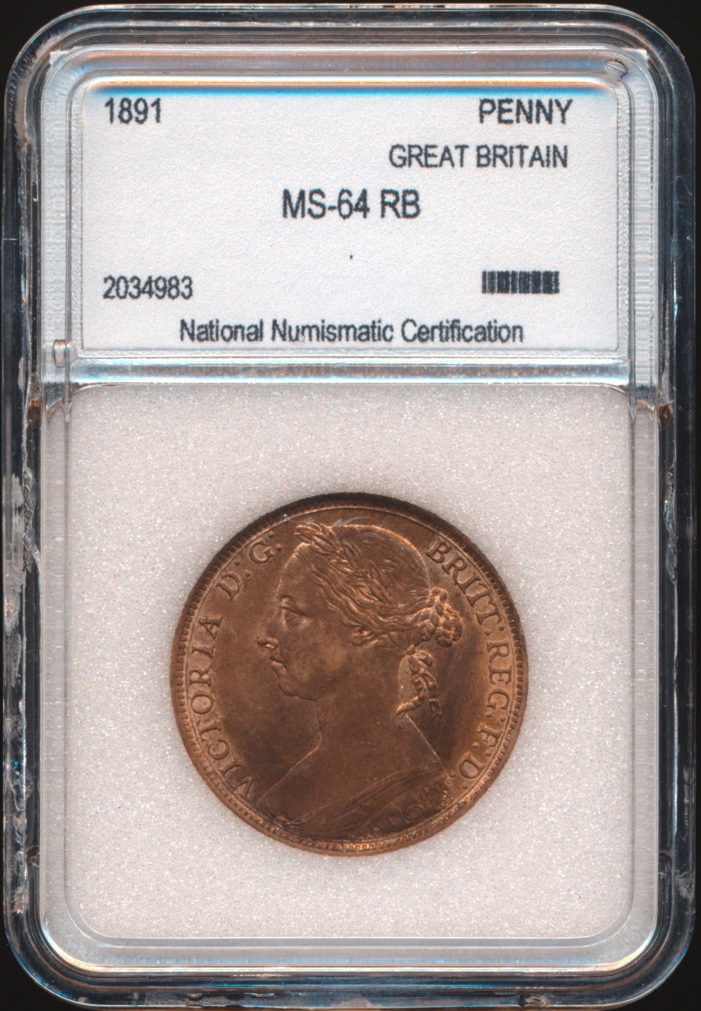 1891 Penny S3954 F132 UNC MS64