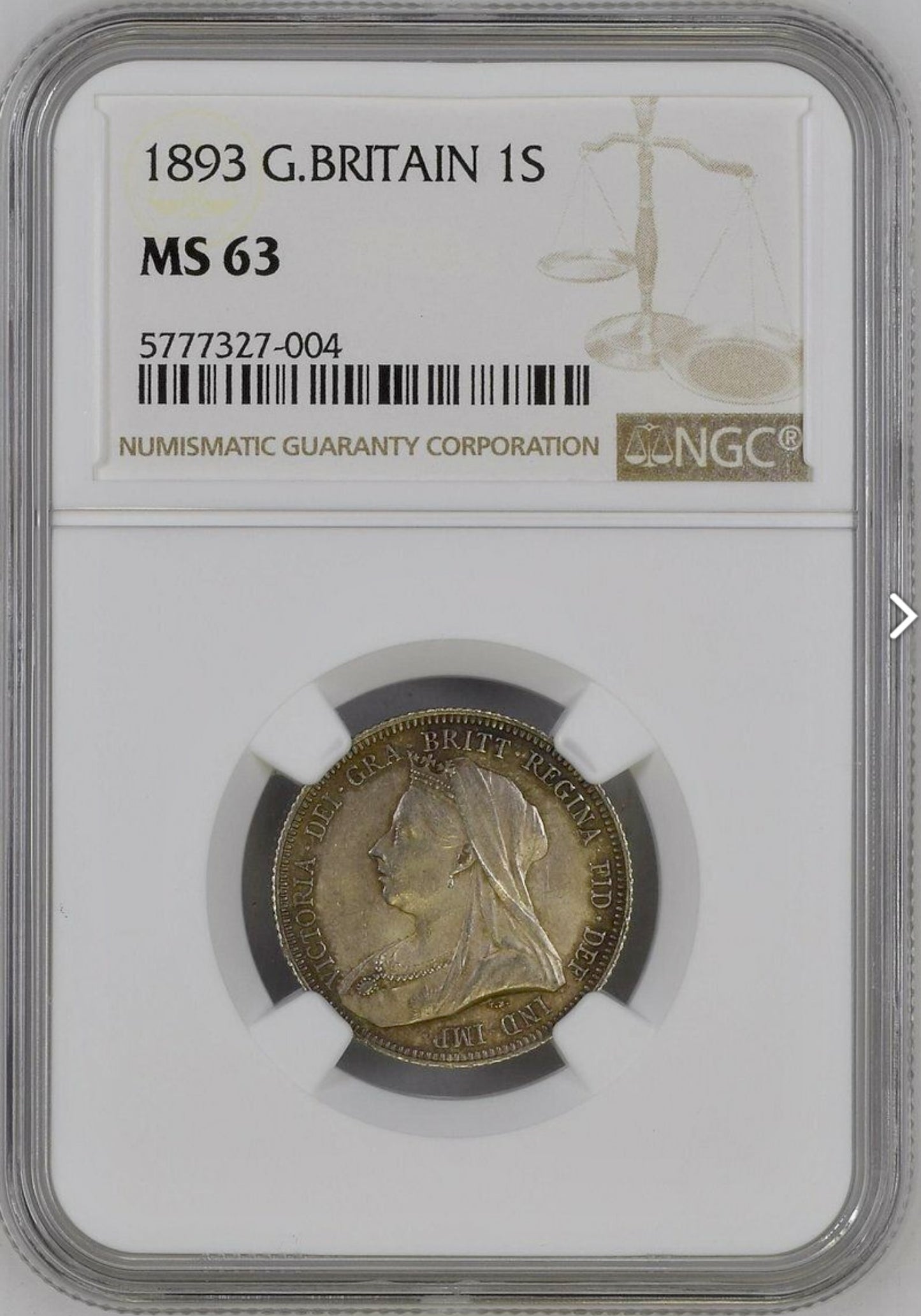 1893 Shilling Old veiled head S3940 ESC 3153 UNC MS63