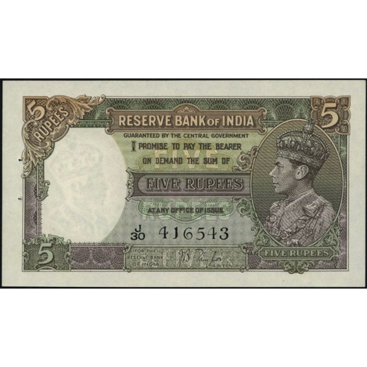 INDIA P.18a 1937 5 Rupees J/79 UNC