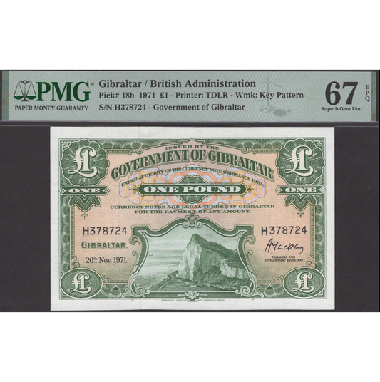 GIBRALTAR P.18b 1971 £1 SUPERB UNC 67 EPQ