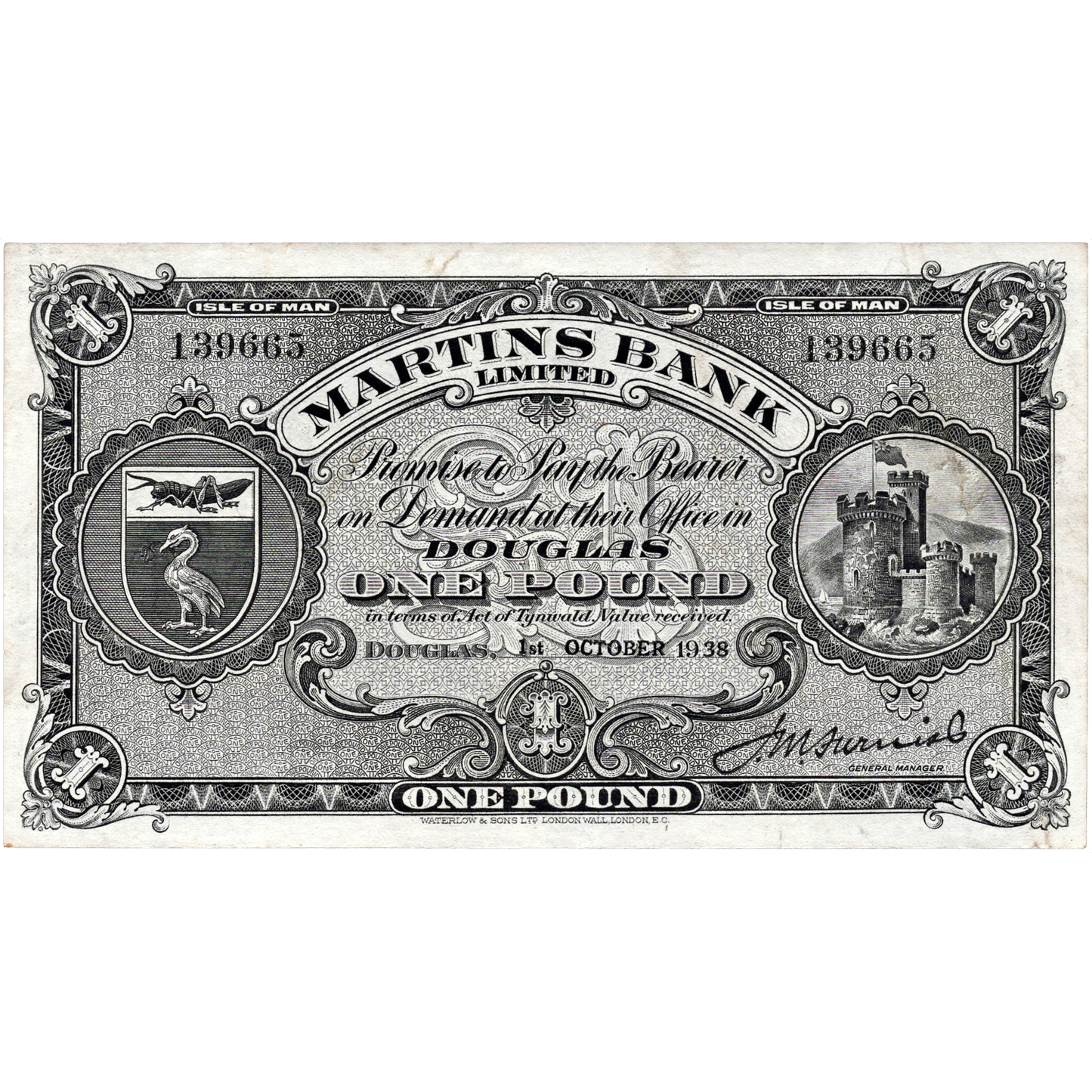 ISLE OF MAN P.18b IM13c Martins Bank 1938 £1 GVF