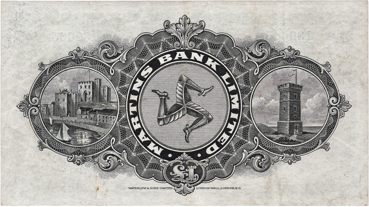 ISLE OF MAN P.18b IM13c Martins Bank 1938 £1 GVF