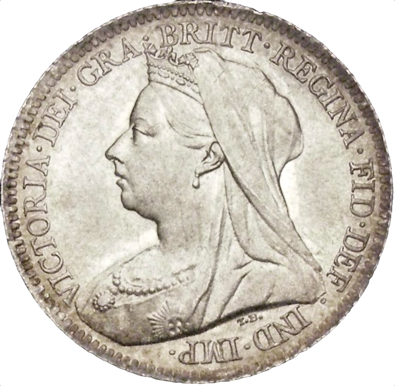 1900 Sixpence Old veiled head S3941 ESC 3293 AUNC