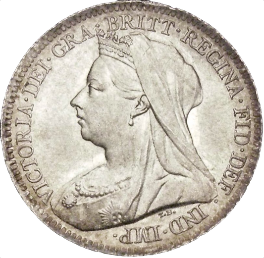 1900 Sixpence Old veiled head S3941 ESC 3293 AUNC