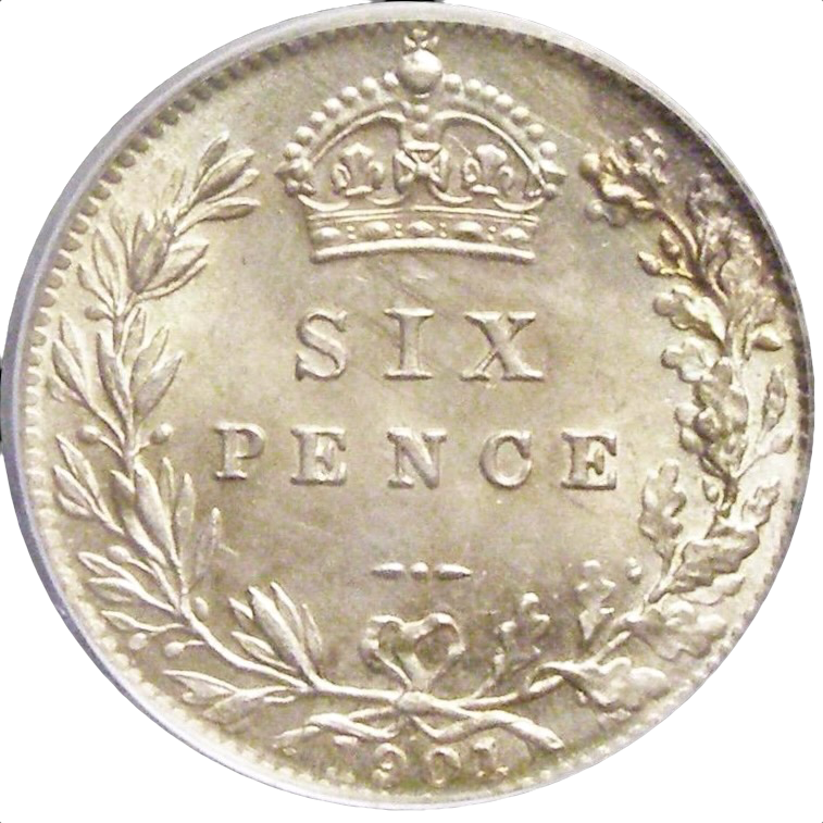 1901 Sixpence Old veiled head S3941 ESC 3294 UNC CGS 85