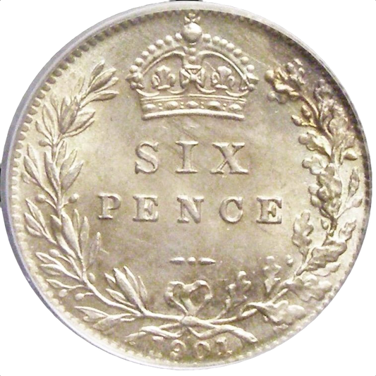 1901 Sixpence Old veiled head S3941 ESC 3294 UNC CGS 85