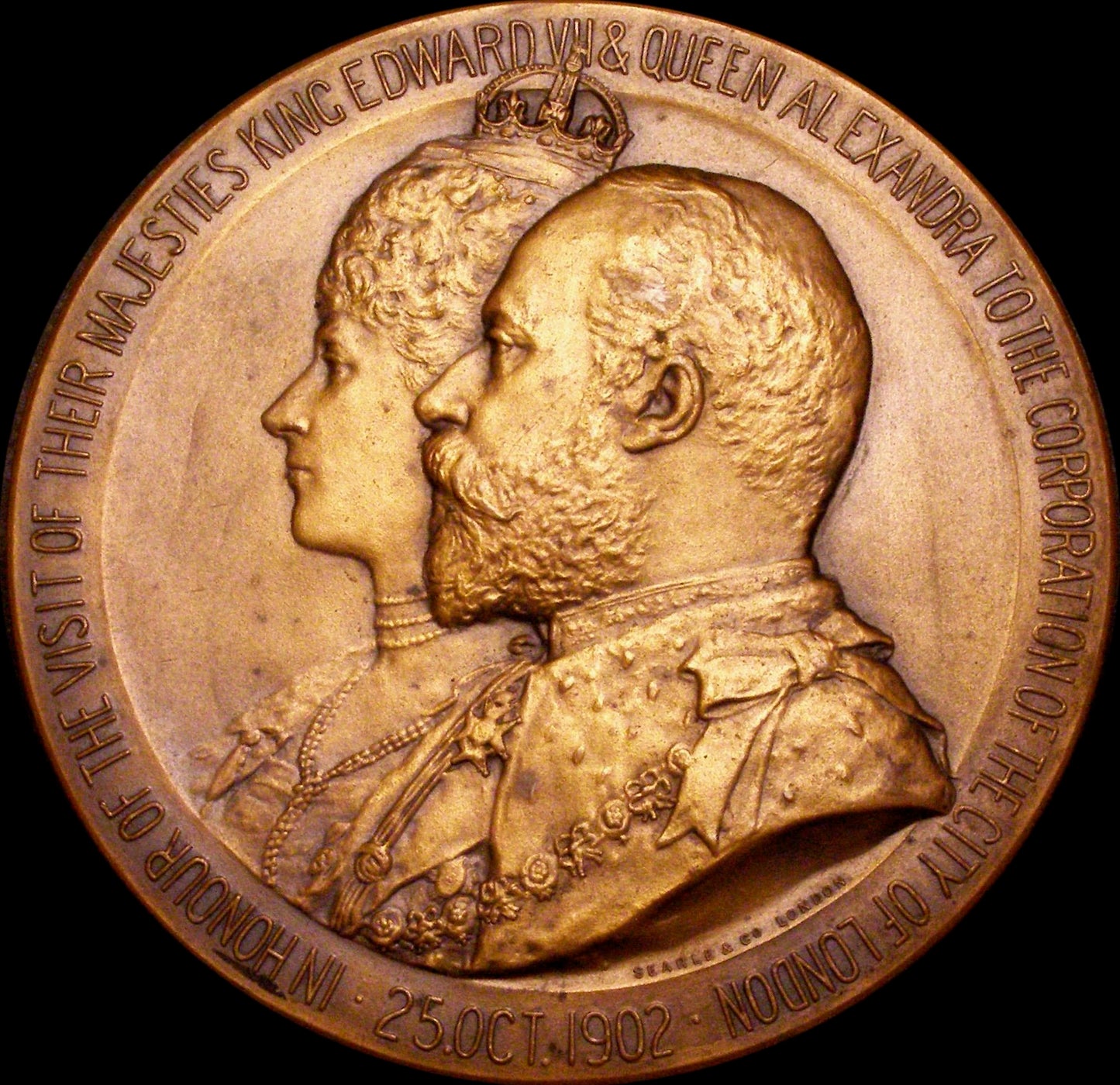 1902 Edward VII and Queen Alexandria visit to London 76mm bronze medal for Corporation of London E 1874 BHM 3868 Rare