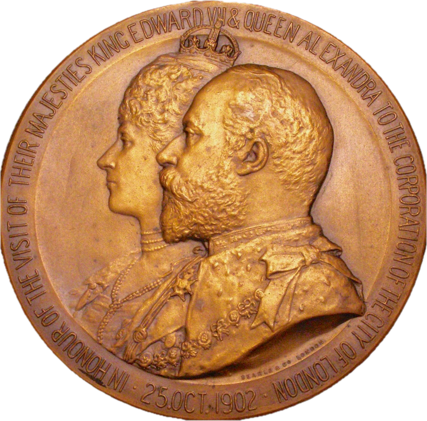 1902 Edward VII and Queen Alexandria visit to London 76mm bronze medal for Corporation of London E 1874 BHM 3868 Rare