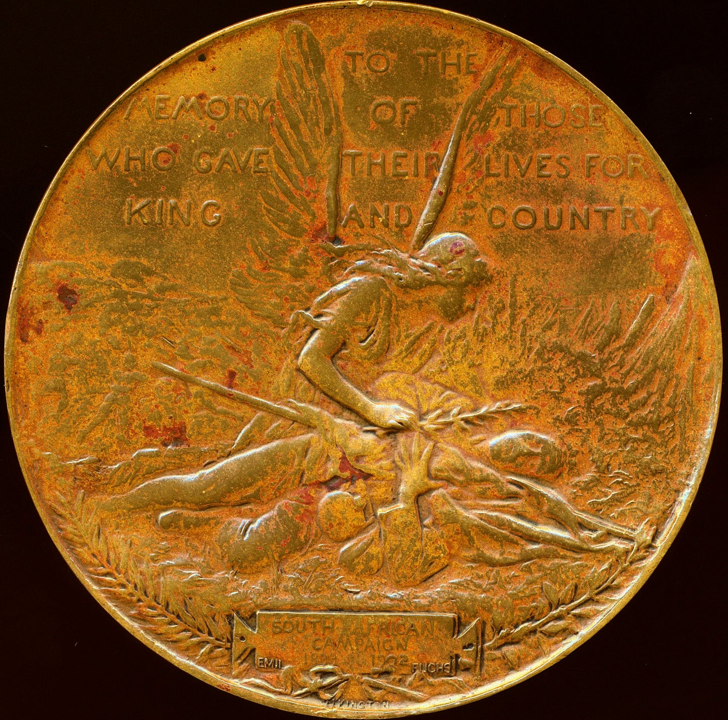 1902 South Africa War Memorial 70mm bronze medal by E Fuchs BHM 3679 E1850a