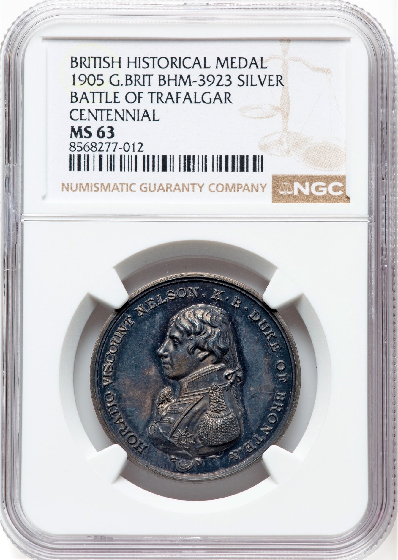 1905 Centenary of the Battle of Trafalgar 32mm silver medal BHM 3923 MS63 Very rare