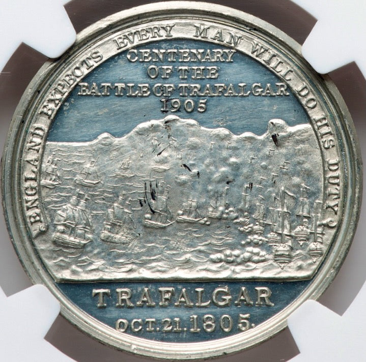 1905 Centenary of the Battle of Trafalgar 32mm white metal medal BHM 3923 MS62