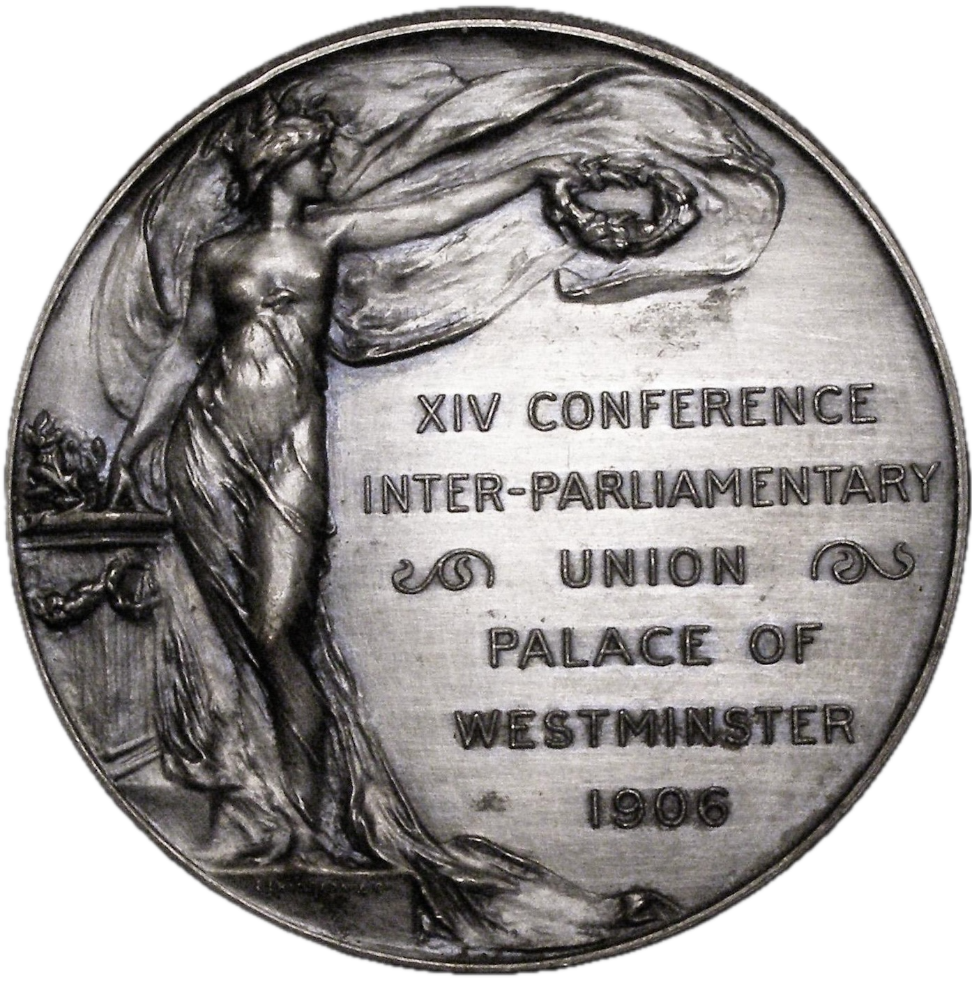 1906 Inter-Parliamentary Union Conference  51mm silvered bronze medal by A Wyon E1891 BHM 3941