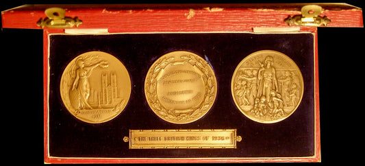1936 The Three Kings cased set of three 51mm matt bronze medals