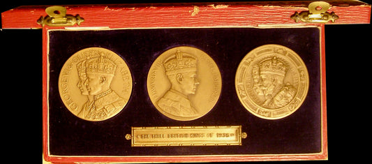 1936 The Three Kings cased set of three 51mm matt bronze medals