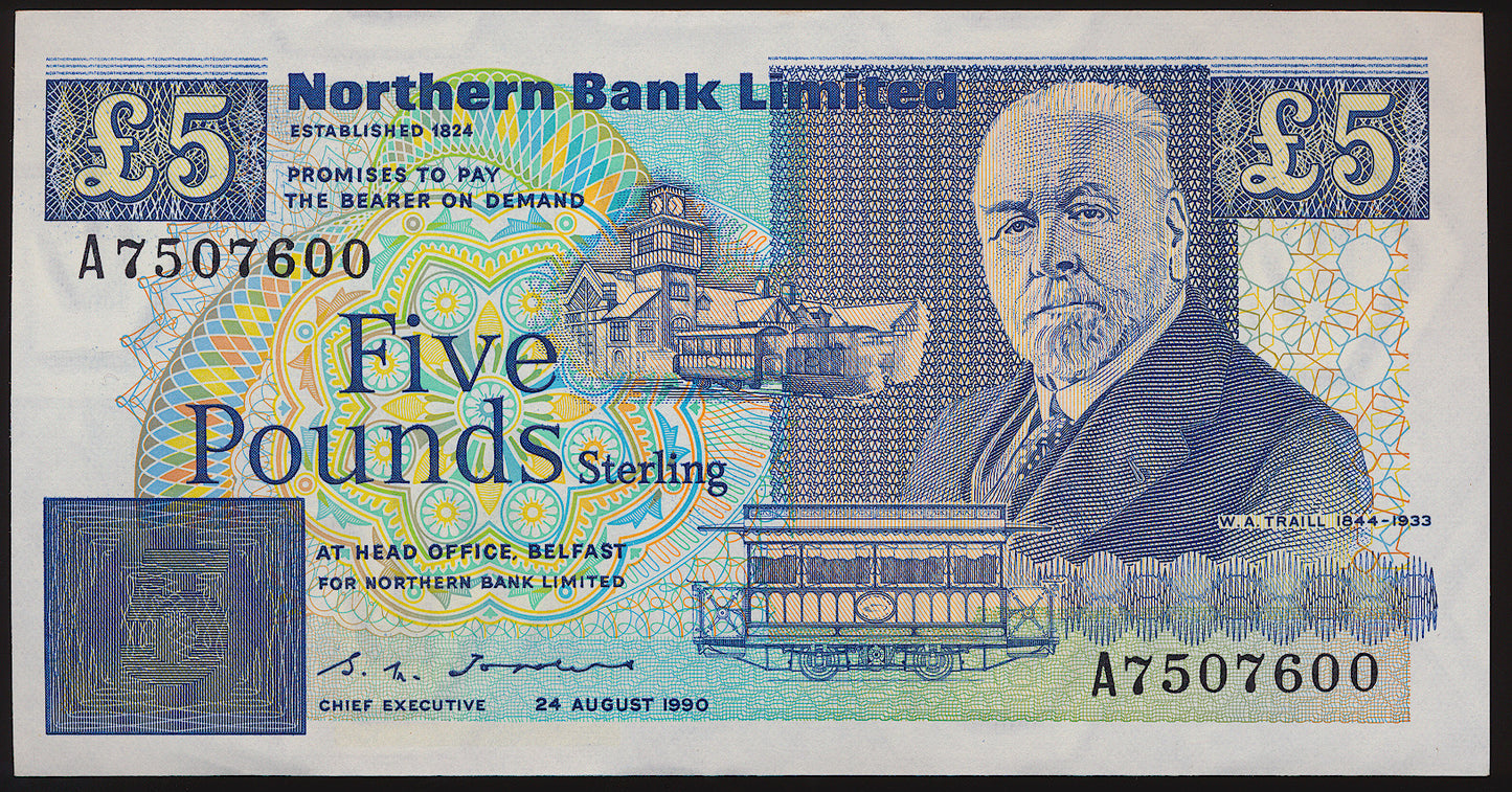 NORTHERN IRELAND P.193b NI616 1990 Northern Bank £5 UNC