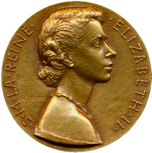 1953 Coronation 50mm copper medal by Henri Dropsy E2087b