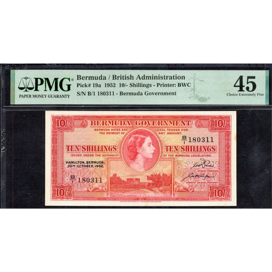 BERMUDA P.19b 1952 10 Shillings Choice EF 45