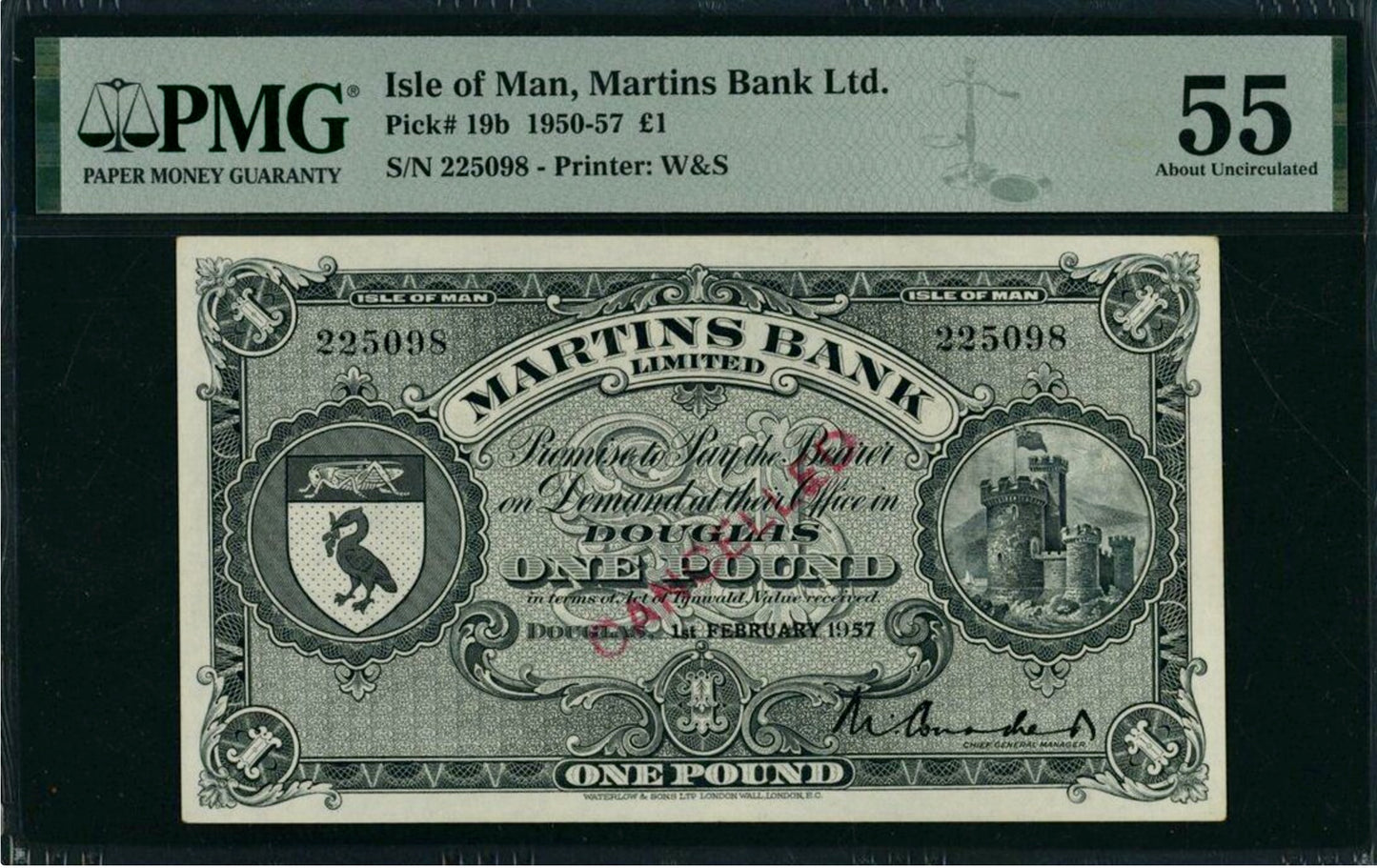 ISLE OF MAN P.19b IM13f Martins Bank 1957 £1 AUNC 55