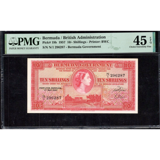 BERMUDA P.19b 1957 10 Shillings Choice EF 45 EPQ