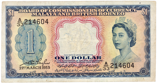 MALAYA and BRITISH BORNEO P.1a 1953 $1 VF