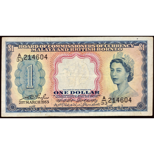 MALAYA and BRITISH BORNEO P.1a 1953 $1 VF