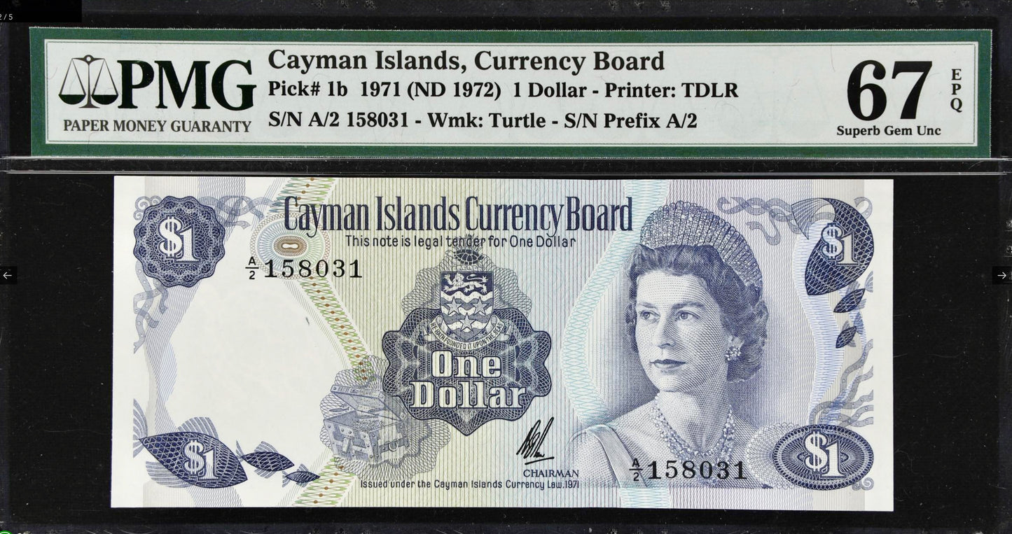 CAYMAN ISLANDS P.1b 1971-1991 $1 Superb GEM UNC 67 EPQ