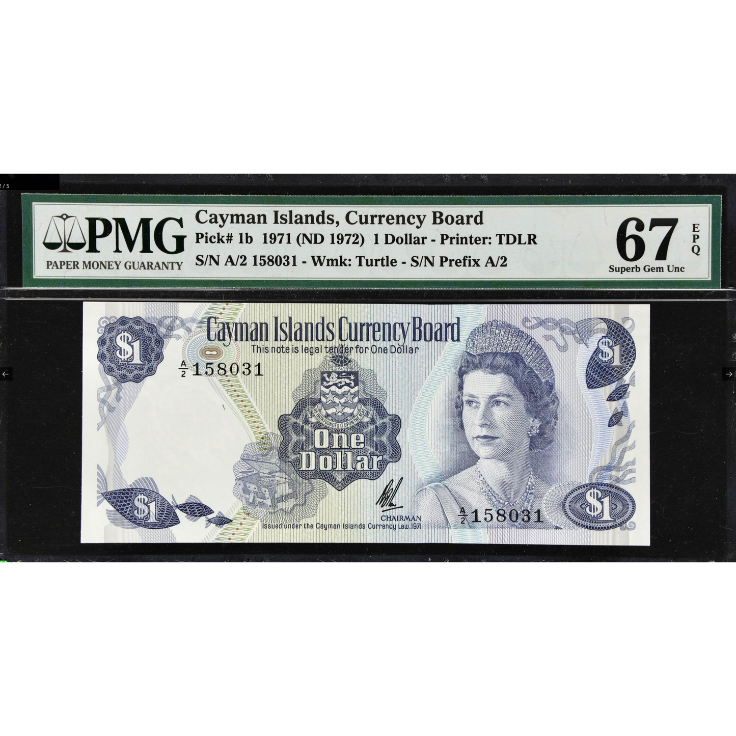 CAYMAN ISLANDS P.1b 1971-1991 $1 Superb GEM UNC 67 EPQ